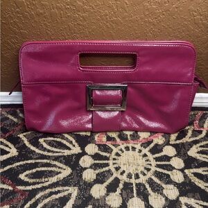 Nine West Hot Pink Patent Leather Clutch with Silver Buckle
